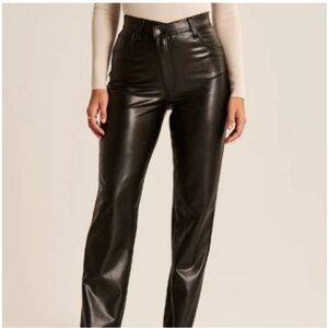 Abercrombie Women's Criss-Cross Waistband Vegan Leather 90s Straight Pants